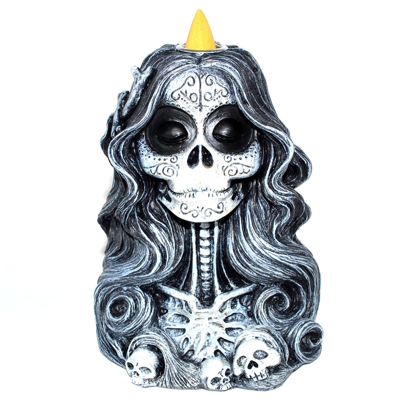 6" Santa Muerte back flow incense burner