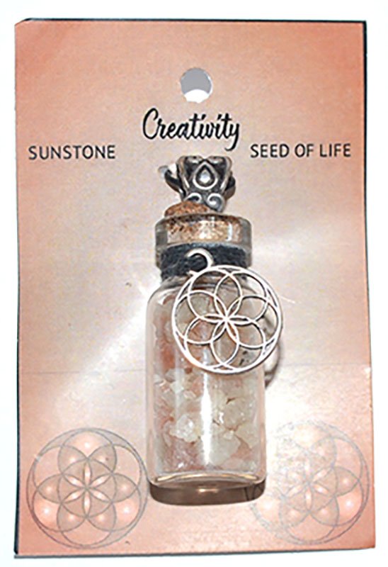 Sunstone Chips in Bottle with Seed of Life necklace